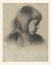 Testa di ragazza, guardando in basso a destra