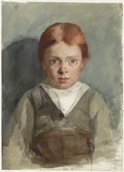 Ritratto di un bambino con capelli rossi, di fronte