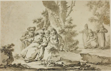 Figure in costume orientale in un paesaggio