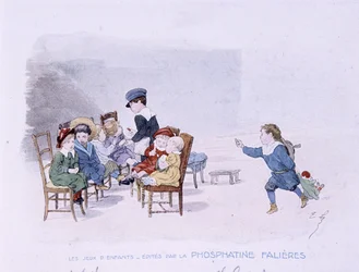 Giochi per bambini: La scuola - dis. di Lobrichon, ed. da Phosphatine Falières, circa 1920