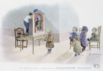 I giochi dei bambini: spettacolo di marionette - dis. di Lobrichon, ed. da Phosphatine Falières