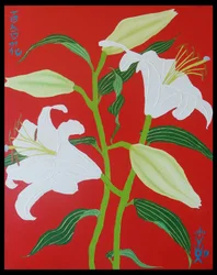 Giglio bianco su sfondo rosso n.1