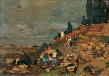 Bambini al muro del cimitero