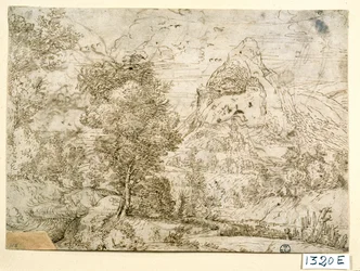 Paesaggio con uccelli in volo