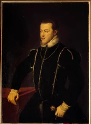 Ritratto di Filippo II (1527-1598) Re di Spagna e Portogallo. Dipinto di Tiziano Vecellio detto il Tiziano (1485-1576) XVI secolo