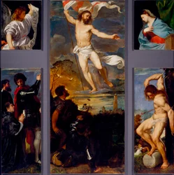 La resurrezione, La Vergine, San Sebastiano e i committenti