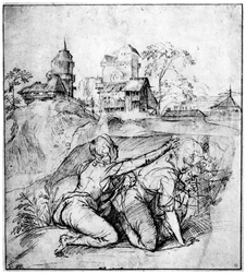 Paesaggio con due giovani, c1510, 1937