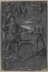 Progetto per vetrata: Uomo e Donna in ambientazione architettonica, seconda metà del 1500