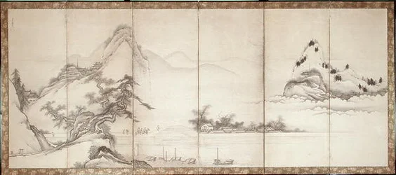 Viaggiatori su un ponte sul lago, c.1700