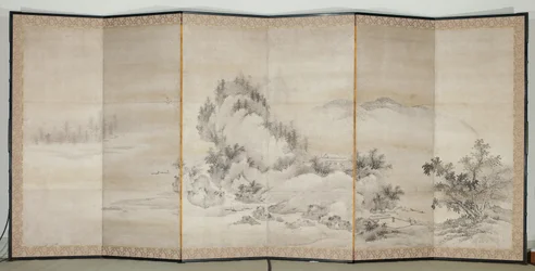 Paesaggio, inizio XVII secolo (coppia di paraventi a sei pannelli; inchiostro e oro su carta).
carta)