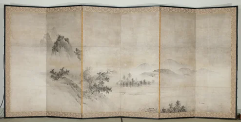 Paesaggio, inizio XVII secolo (coppia di paraventi a sei pannelli; inchiostro e oro su carta).
carta)
