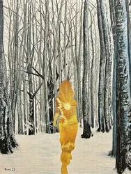 Donna dorata nella foresta invernale