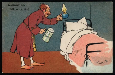 Uomo che cerca pulci nel suo letto