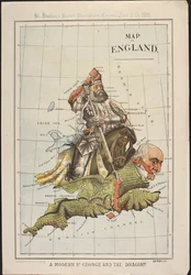 Un moderno San Giorgio e il Drago: Una vignetta politica, a forma di mappa dell