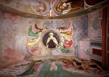 Ciclo di vita di San Giovanni Battista: Dio Padre circondato da angeli, il battesimo di Cristo e San Girolamo nel suo studio