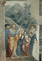 Predicazione di San Pietro - Affresco di Tommaso di Cristoforo Fini detto Masolino da Panicale, circa 1425. Firenze, Chiesa di Santa Maria del Carmine, Cappella Brancacci