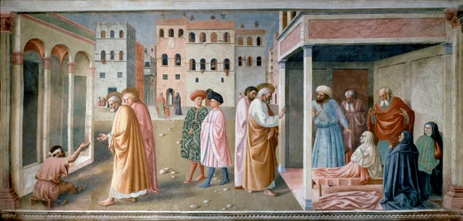 San Pietro risuscita Tabita. Affresco di Tommaso di Cristoforo Fini detto Masolino da Panicale (1383-circa 1440)