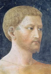 La tentazione di Adamo ed Eva (dettaglio della testa di Adamo)