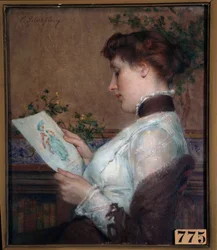 Una donna che ammira un disegno