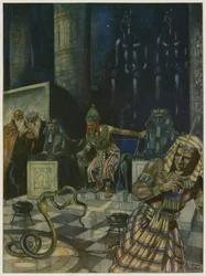 La verga di Aronne scivolò sul pavimento verso i serpenti dei Sapienti e li inghiottì