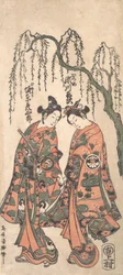 Giovani amanti sotto un salice piangente, con le mani intrecciate e le teste chine, 1754