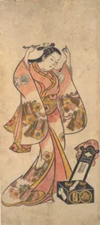 Sanjo Kantaro come una donna che si sistema i capelli davanti a uno specchio laccato, prima del 1763