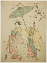 Gli attori Ichikawa Komazo I (L) e Nakamura Matsue I (R)