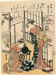 Uno specchio su un supporto che suggerisce la luna autunnale (Kyodai no shugetsu), dalla serie "Otto scene del salotto (Zashiki hakkei)"