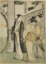 Visita a un santuario, dalla serie "Dodici scene di costumi popolari (Fuzoku juni tsui)"