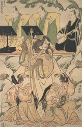Attori in uno shosa, uno spettacolo che combina recitazione e danza, ca. 1790.
