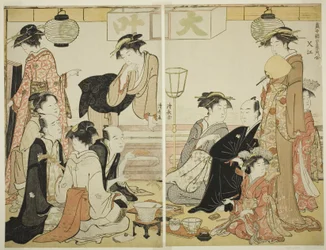 Intrattenitori di Nakazu, dalla serie Una collezione di bellezze contemporanee dei quartieri del piacere