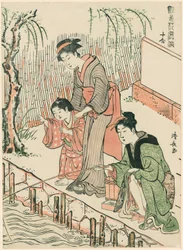 Pesca, dalla serie "Un set di dieci bellezze in stili floreali (Enshoku hana fuzoku ju awase)"