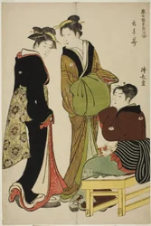Fiori del distretto di Doteshita (Dotebana), dalla serie "Una collezione di bellezze contemporanee dei quartieri del piacere (Tosei yuri bijin awase)"