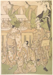 Ichikawa Danjuro Quinto come Kyo no Jiro travestito da Dekuroku byoe il burattinaio di strada..., ca. 1788