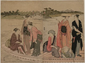 Passeggeri su una barca sul fiume Sumida