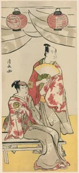 Gli attori Ichikawa Monnosuke II e Segawa Kikunojo III, da un pentittico di undici attori che celebrano il festival del santuario dei fratelli Soga