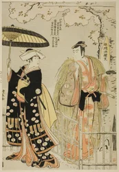 Gli Attori Sawamura Sojuro III come Kusunoki Masatsura e Arashi Murajiro come Ben no Naishi, nello shosa "Sode Furu Yuki Yoshino Shui," eseguito al Teatro Nakamura nell