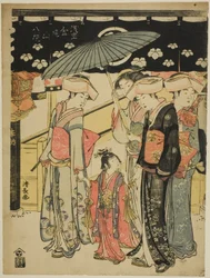 La via dello shopping Nakamise, dalla serie "Otto distretti del tempio Kinryuzan ad Asakusa (Asakusa Kinryuzan hakkei)"