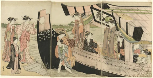 Donne che Sbarcano da una Barca da Piacere sul Fiume Sumida