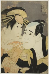 Gli attori Ichikawa Tomiemon come Kanisaka Toma e Sanogawa Ichimatsu III come la Prostituta di Gion Onayo