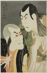 Gli attori Sawamura Yodogoro II (D) come Kawatsura Hogen e Bando Zenji (S) come Onisadobo