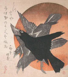 Tre Corvi contro il Sole Nascente, dalla serie Tre Fogli Mihira no uchi, metà 1810