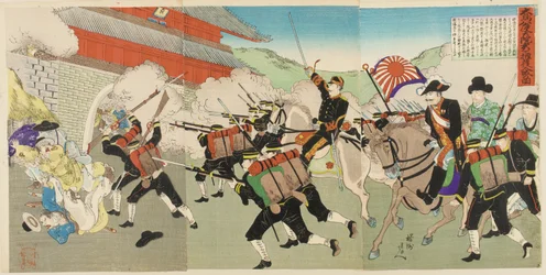 Il Maggior Generale Oshima protegge il re coreano mentre le truppe assaltano il castello di Kyongsong