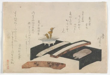Surimono che illustra una scrivania, periodo Edo, c.1800-10
