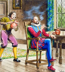 Sir Walter Raleigh che fuma una pipa