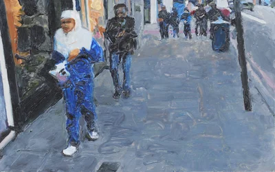 Scena di strada (Deptford, Londra), 2018 (olio su tavola)