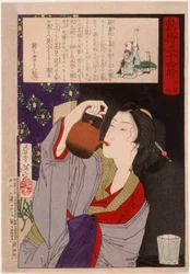Geisha che beve da una teiera per sakè alle 2:00 di notte