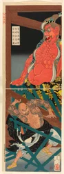 Lu Zhishen in una furia ubriaca attacca la figura del guardiano al tempio sul Monte Godai (Rochishin ransui Godaisan Kongojin o uchikowasu no zu)