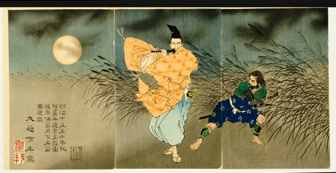 Trittico di "Fujiwara No Yasumasa che suona il flauto al chiaro di luna"