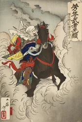 Uesugi Kenshin Nyūdō Terutora cavalca in battaglia